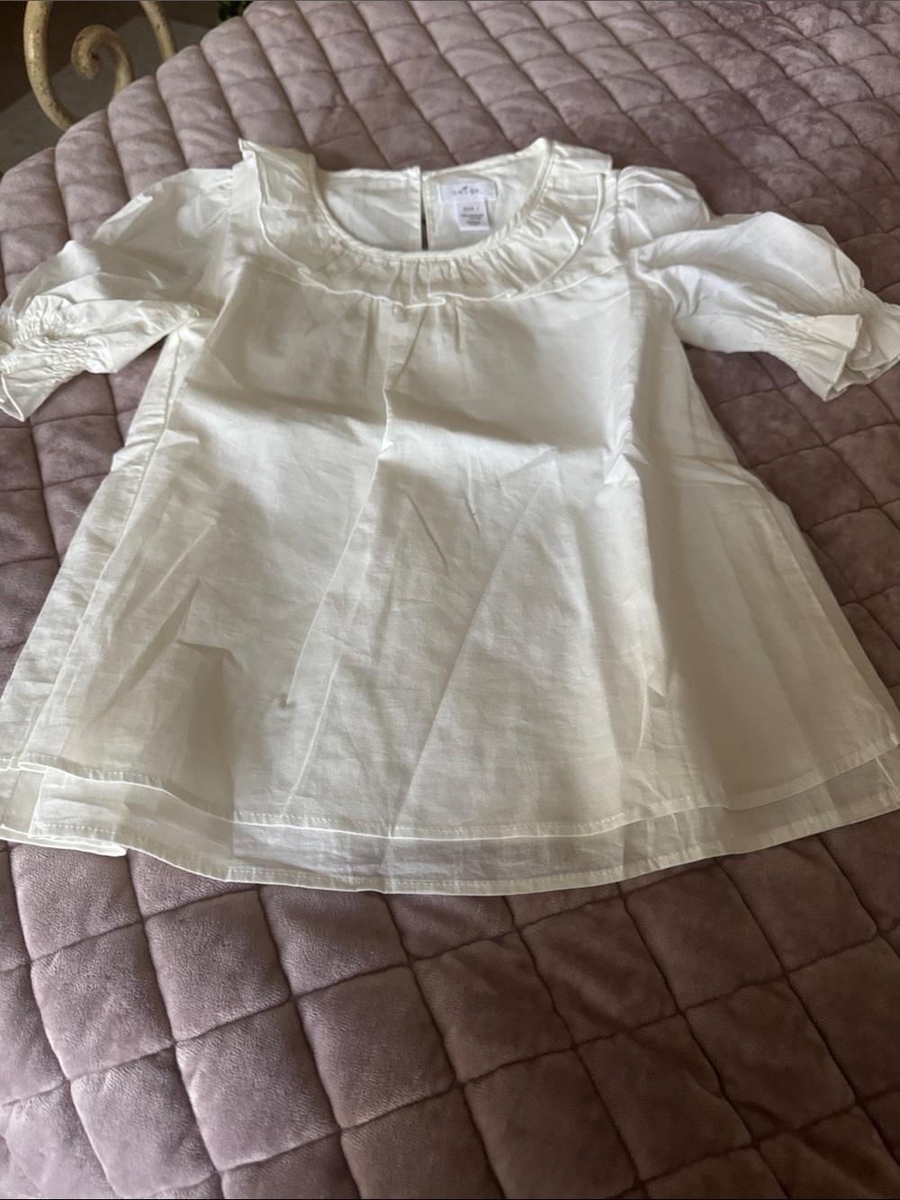 Neige Girls' White/cream Ruffle Neck Peasant Top